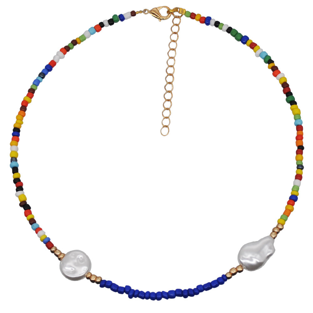 Collar De Clavícula De Perlas De Arroz Coloreado Al Por Mayor